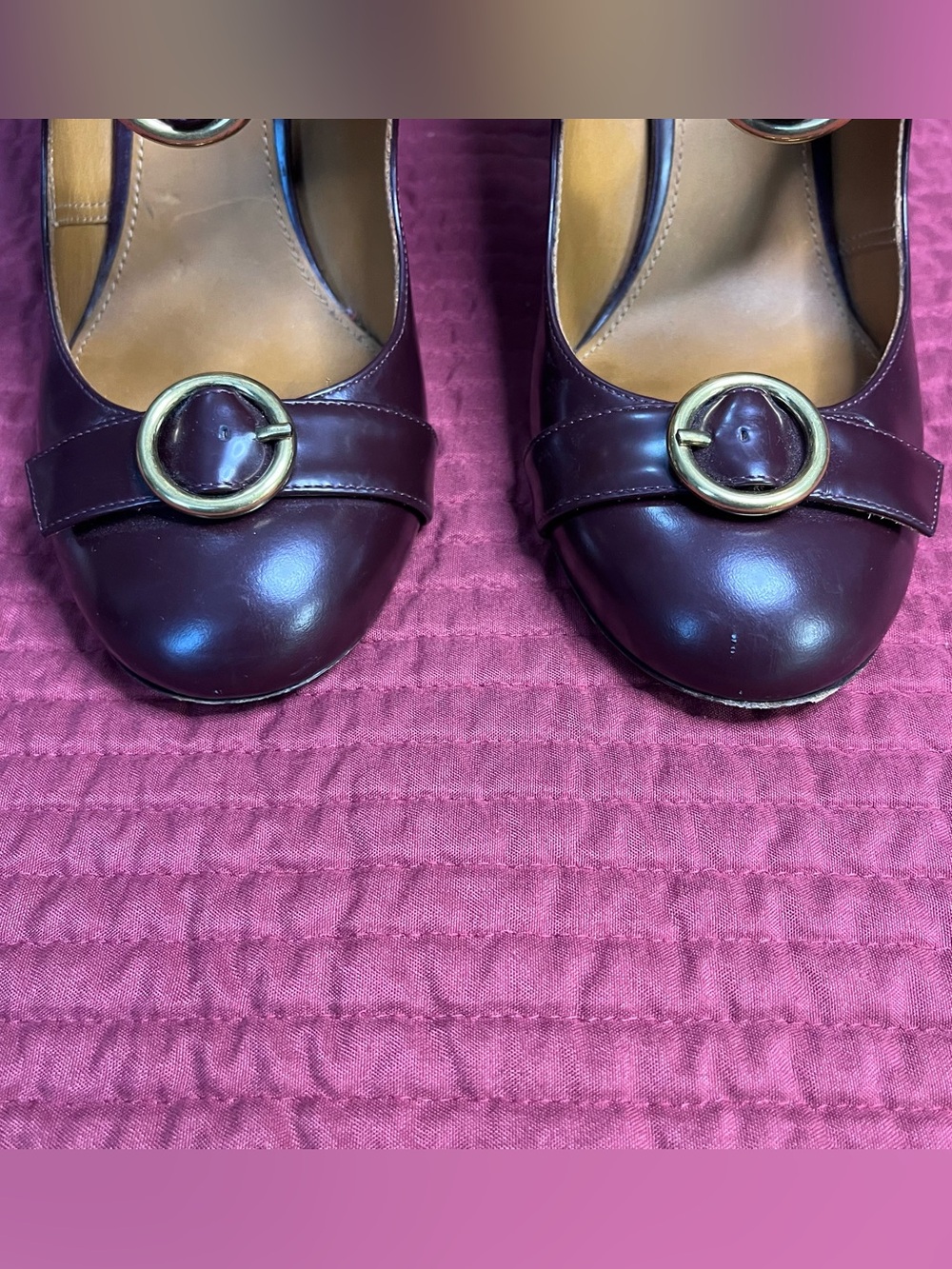 Chloé Icon Multi-Buckle Mary Jane Triple Strap Pumps Heel Burgundy 8.5 - Picture 6 of 11